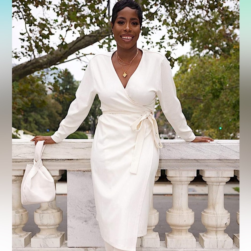 White midi wrap dress
